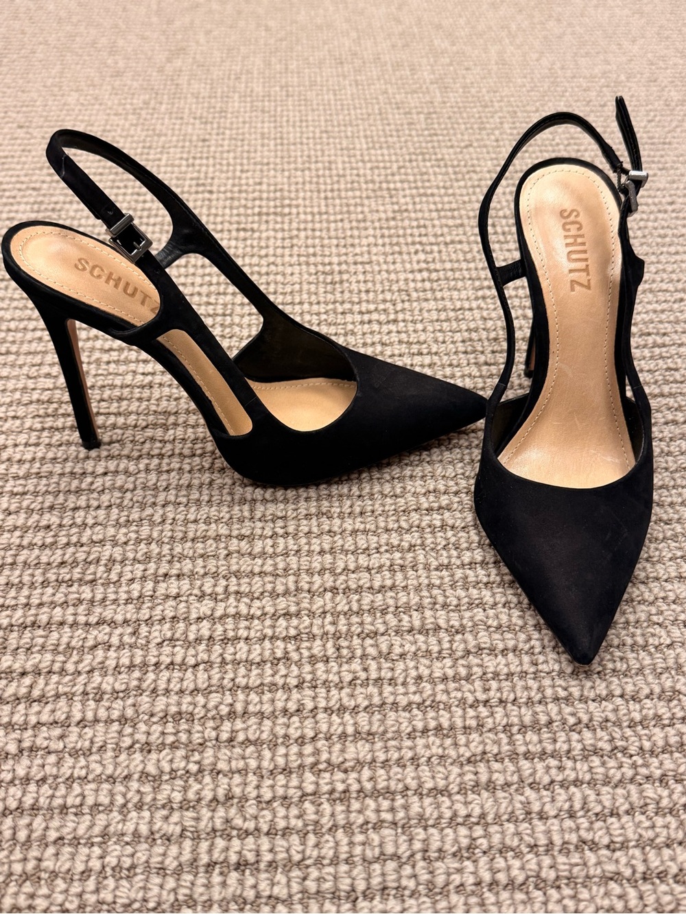 Schutz Black Suede Pointed Toe Slingback Pumps | High Heels | Size 6